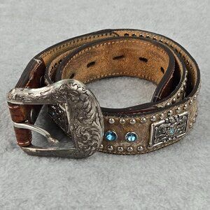 Nocona Belt Womens Medium 34 Western Rodeo Rhinestone Bling Studded Fur Plate
